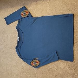 Blue Elbow Patch Long Sleeve Shirt Large
